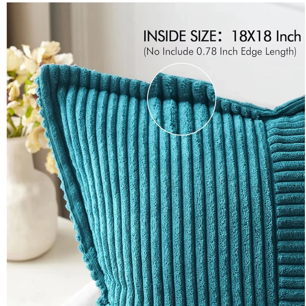 ‘Car Home Office Outdoors’ Striped Patchwork Corduroy Pillow Covers TEAL BLUE